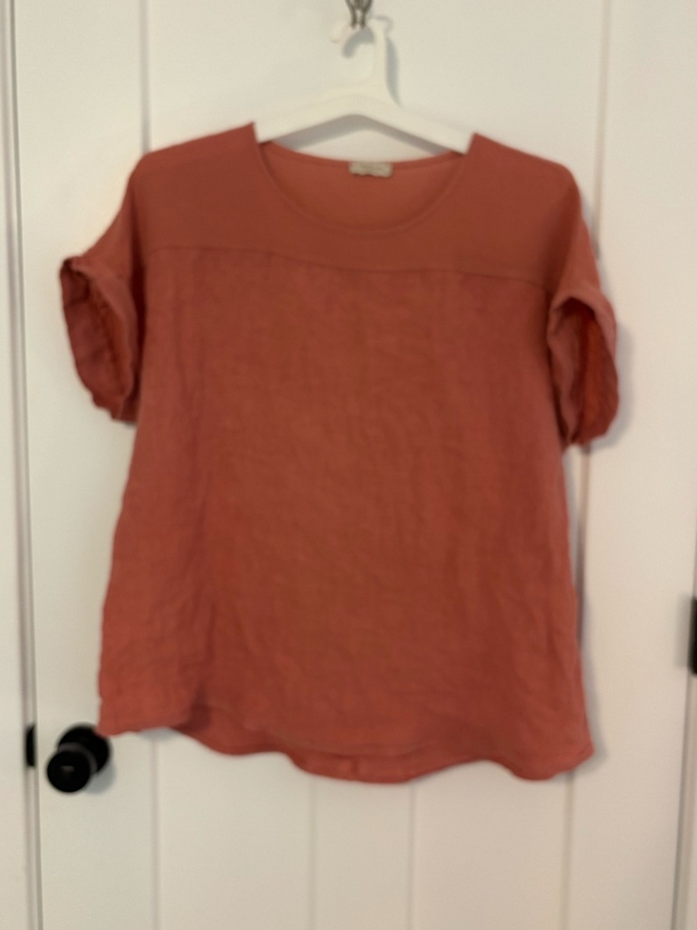 Bellambra Blouse Women's 1X Rust Orange 100% Linen Short Sleeve Pullover Italy